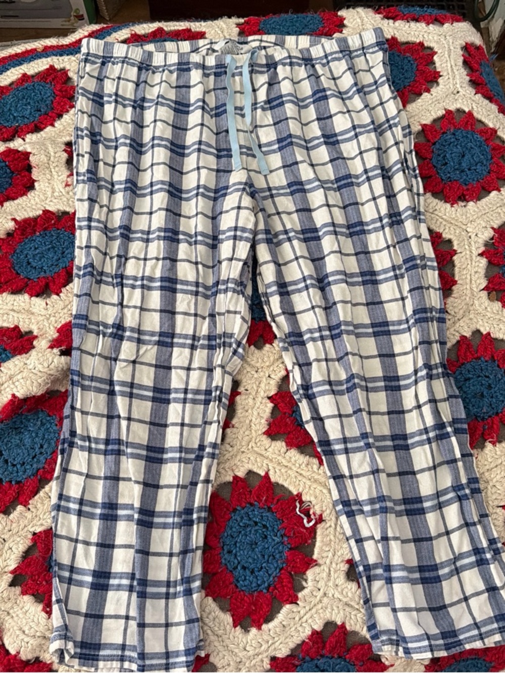 Nautica White and Blue Plaid Kids Pajama Bottoms